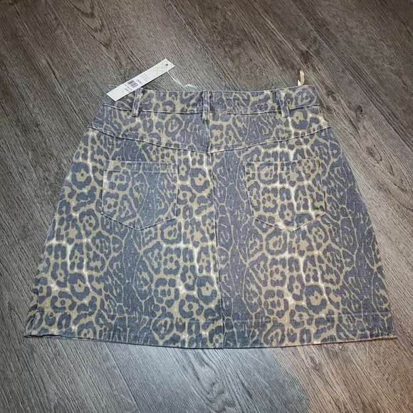 She+Sky Cognac Leopard Print Denim Mini Skirt - Picture 3 of 7